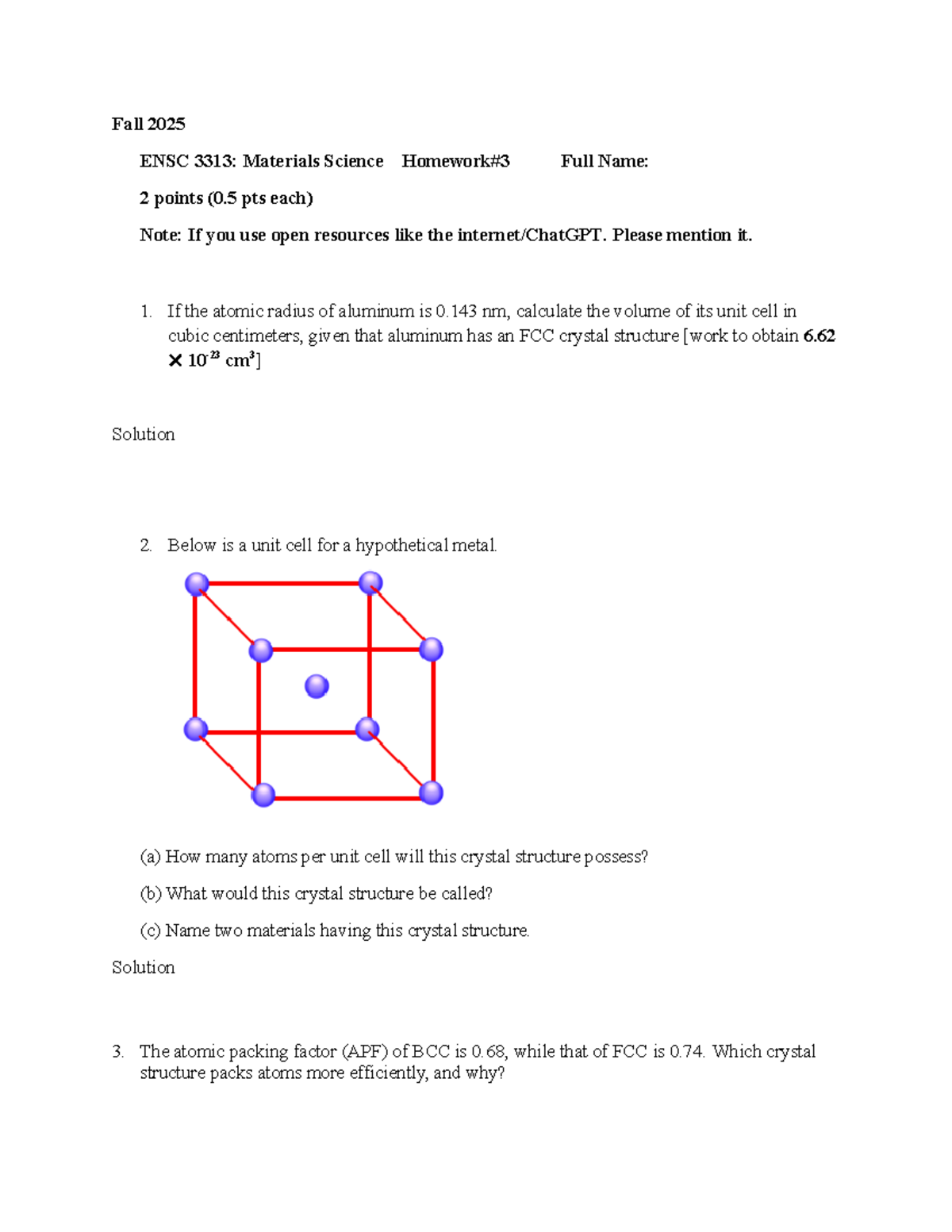 Fall 2025 ENSC 3313: Materials Science Homework 3 Solutions - Studocu