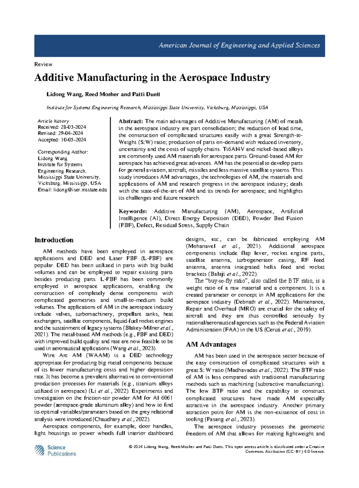 Additive Manufacturing in Aerospace: A Comprehensive Review (ENGR 2024 ...