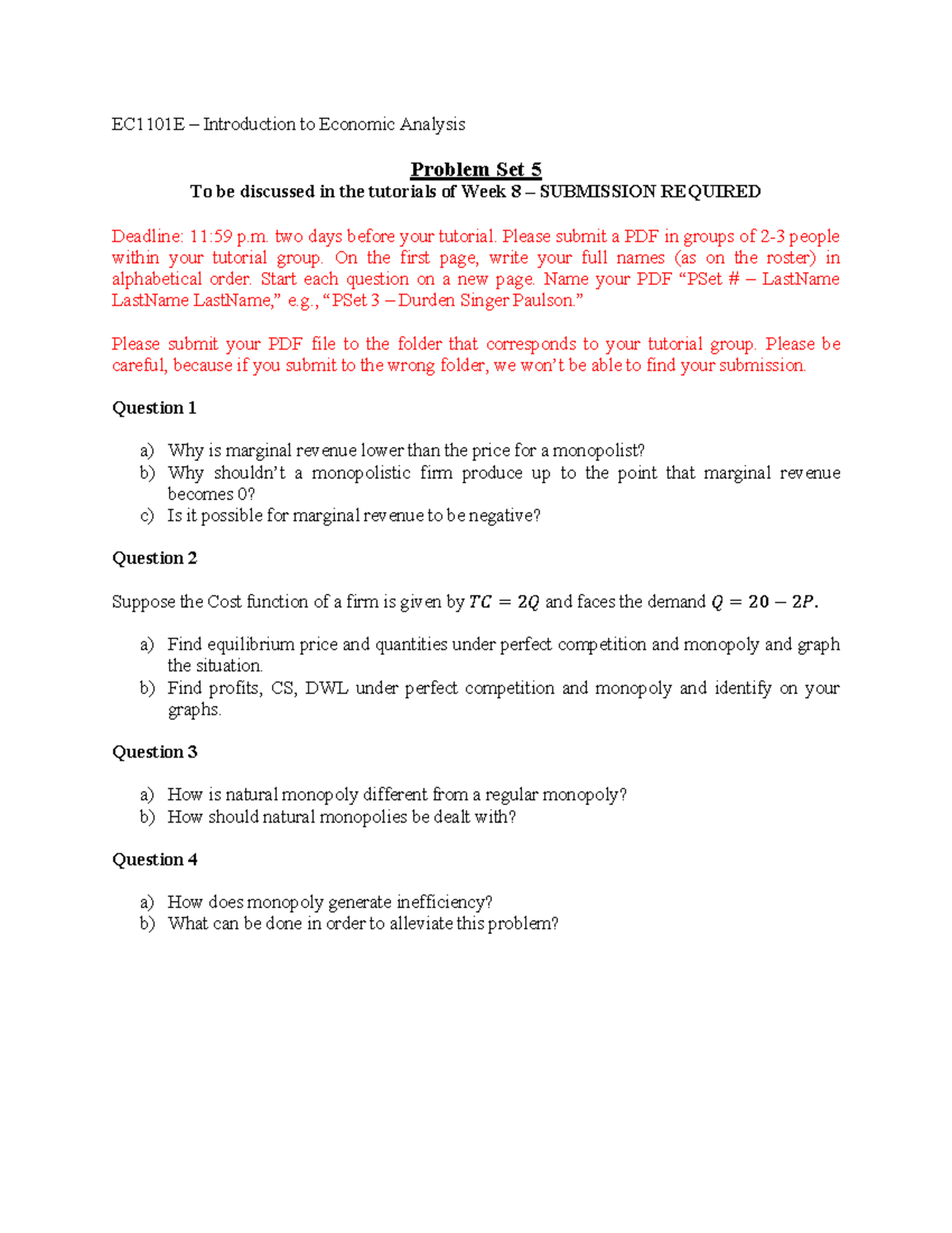 Micro Problem Set 5 - solution for sheet 5 - EC11 01 E – Introduction ...