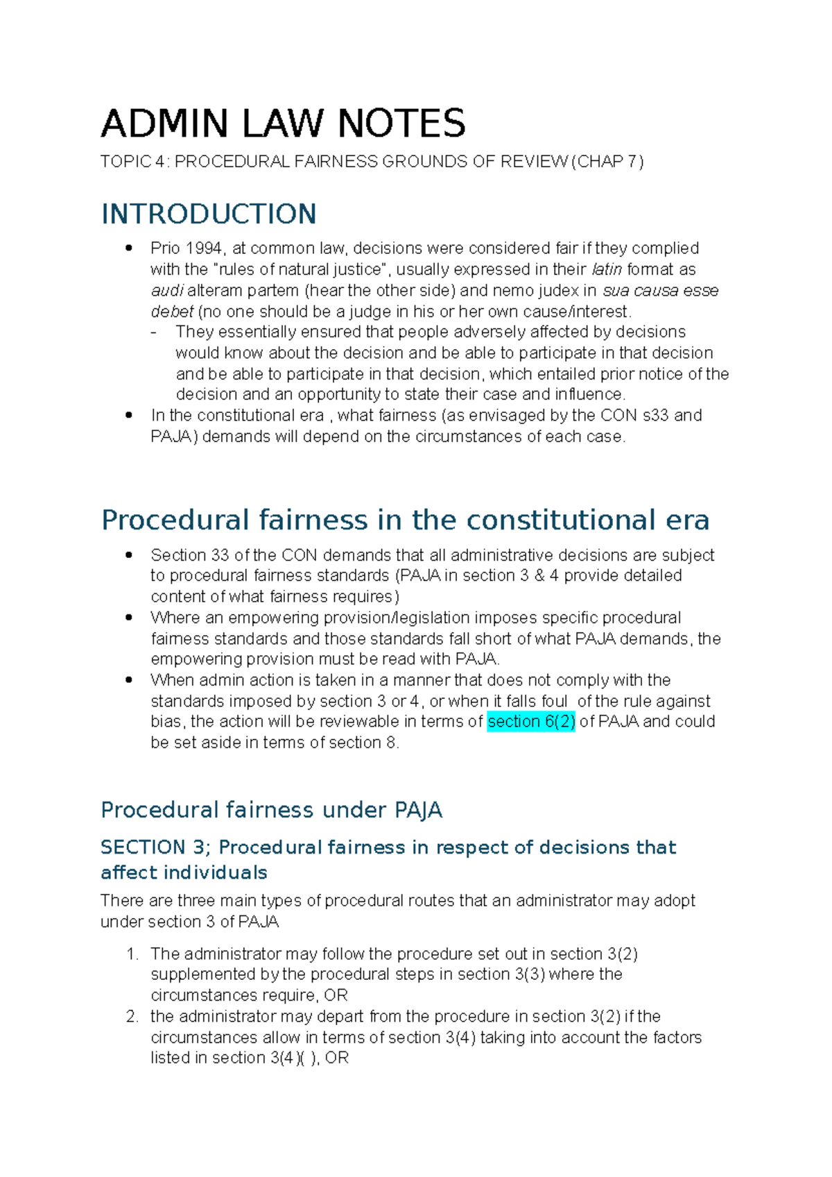 ADMIN LAW NOTES (ADMIN 101): PROCEDURAL FAIRNESS & REVIEW GROUNDS - Studocu