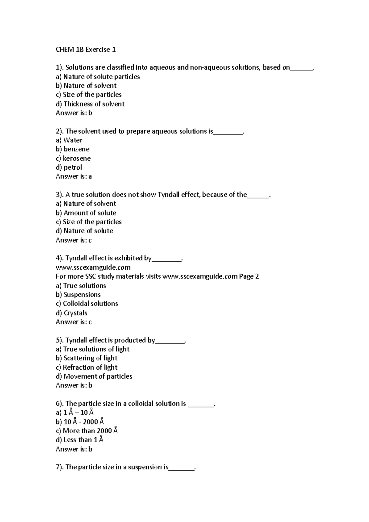CHEM 1B Exercise 1 - Solutions are classified into aqueous and non ...
