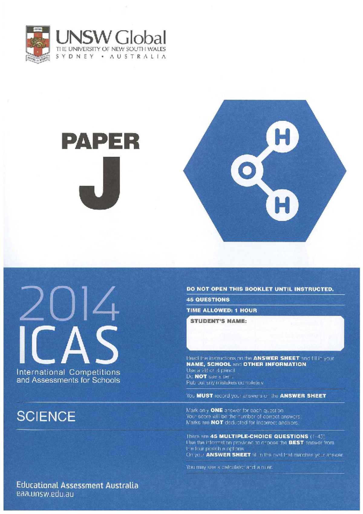 2014 ICAS Science Paper J - Complete Exam Questions and Answers - Studocu