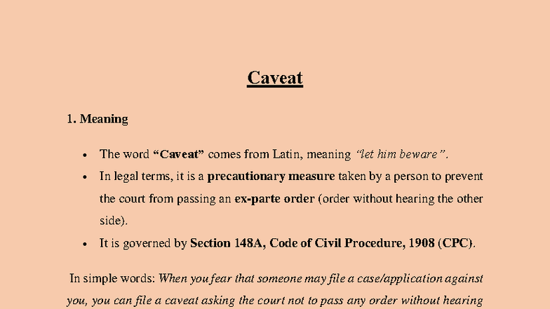 Caveat in Legal Proceedings: Understanding Rights & Procedures - Studocu