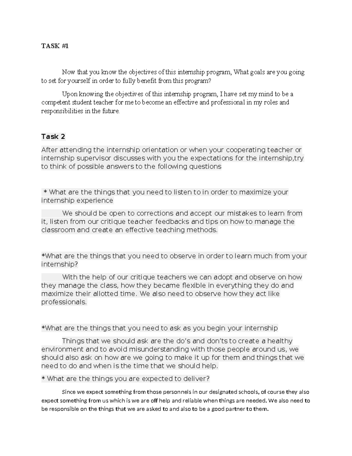 Internship Program Goals & Insights - Task #1 & #2 - Studocu