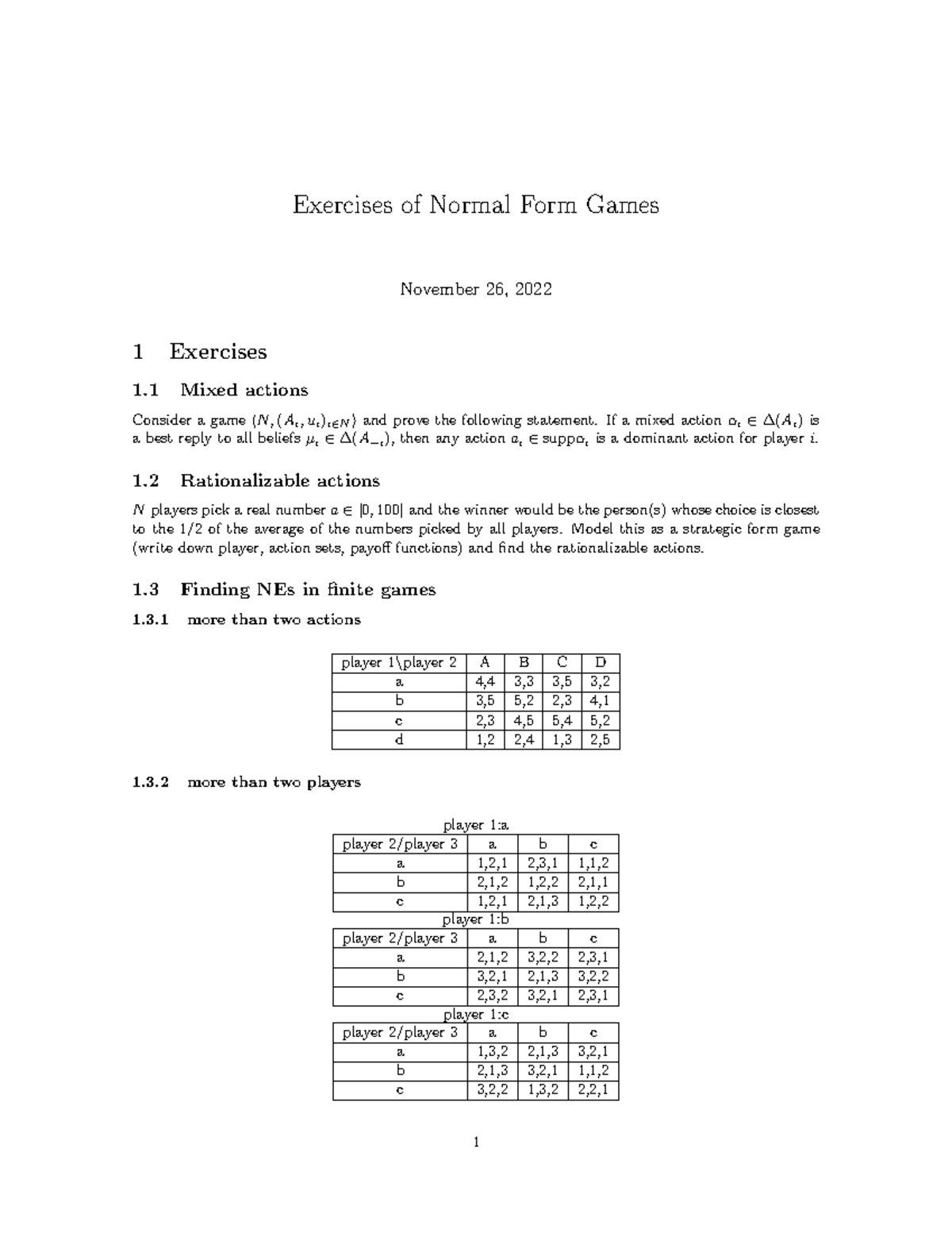 Lecture 02: Exercises on Normal Form Games - Studocu