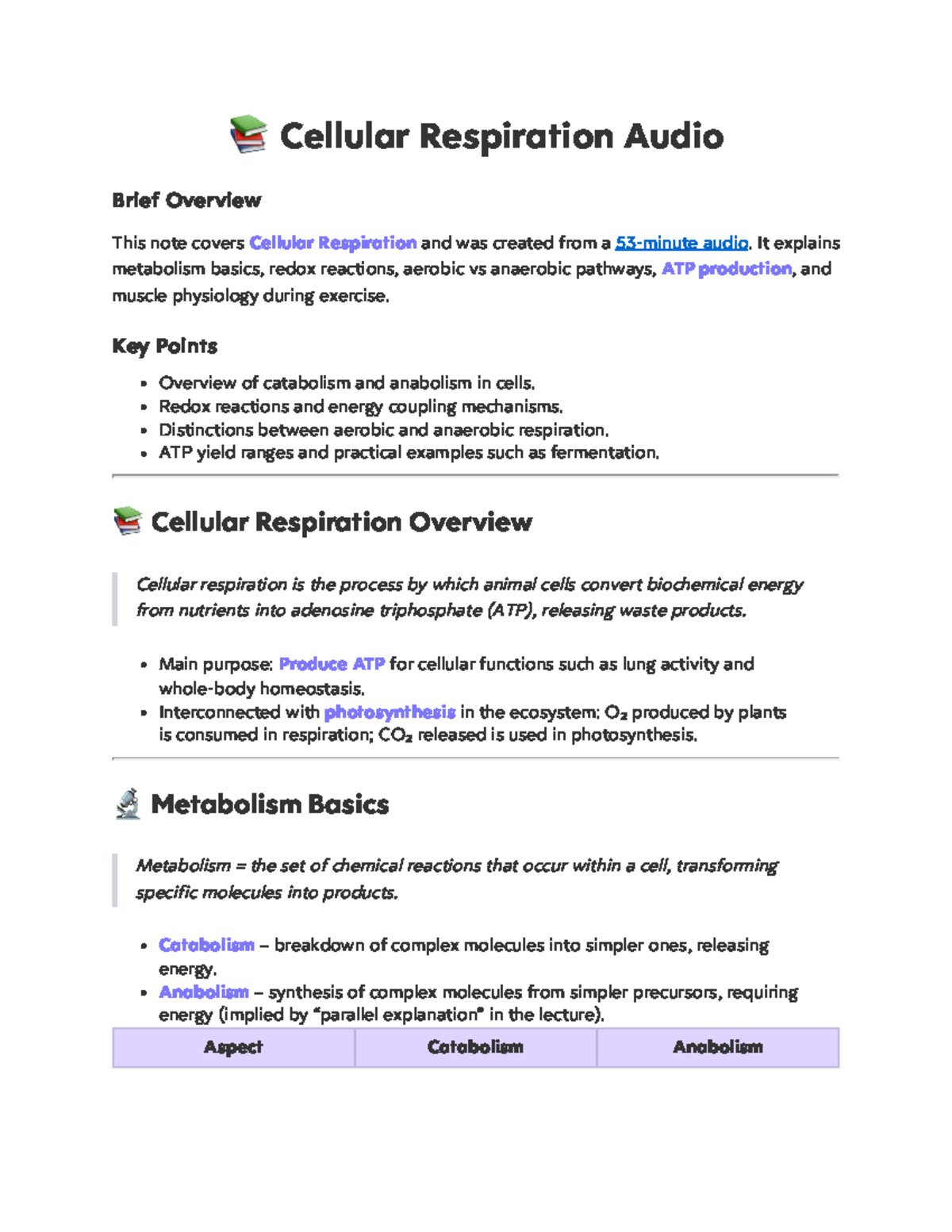 Cellular Respiration (BIO101): ATP Production & Metabolism Overview ...
