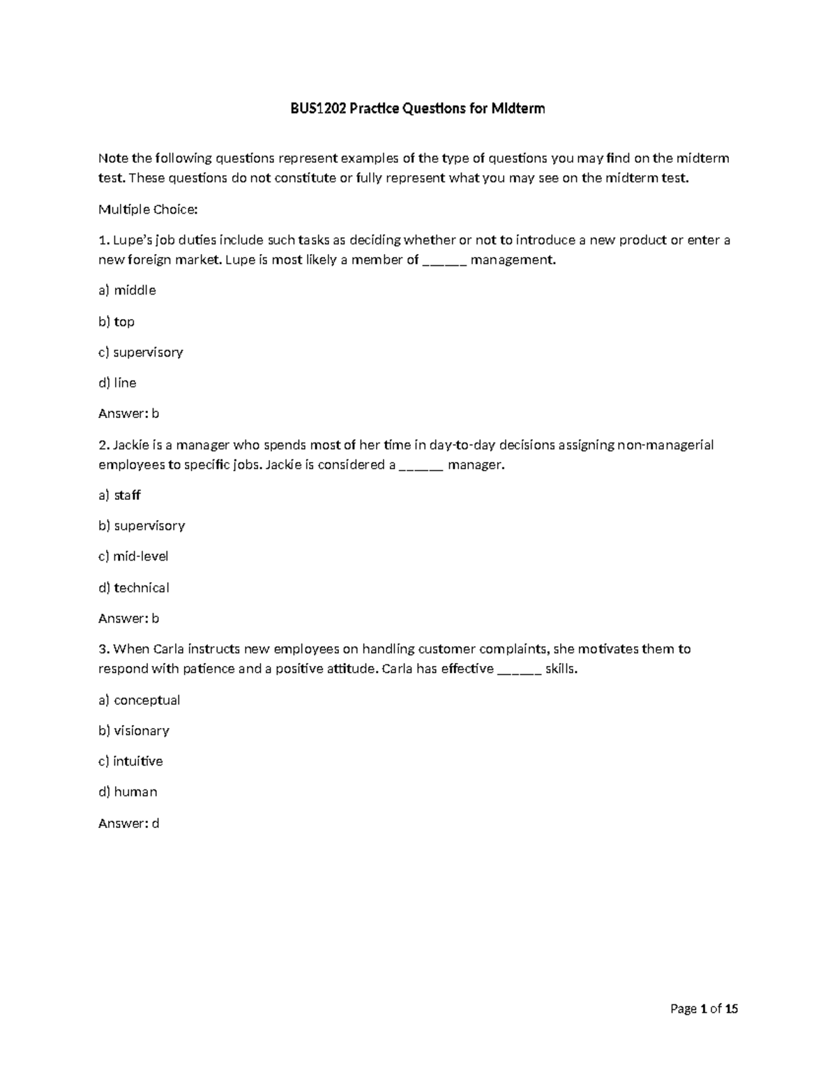 Bus1202 practice midterm questions and answers - Studocu