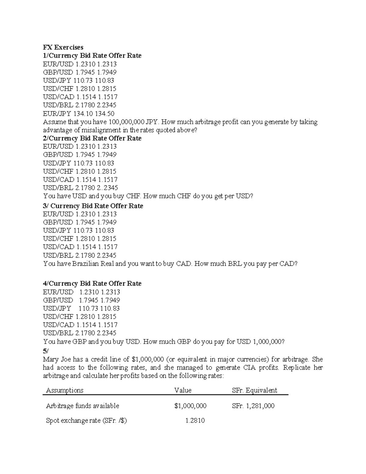 FX Arbitrage Exercises: Questions & Solutions for Finance Students - Studocu