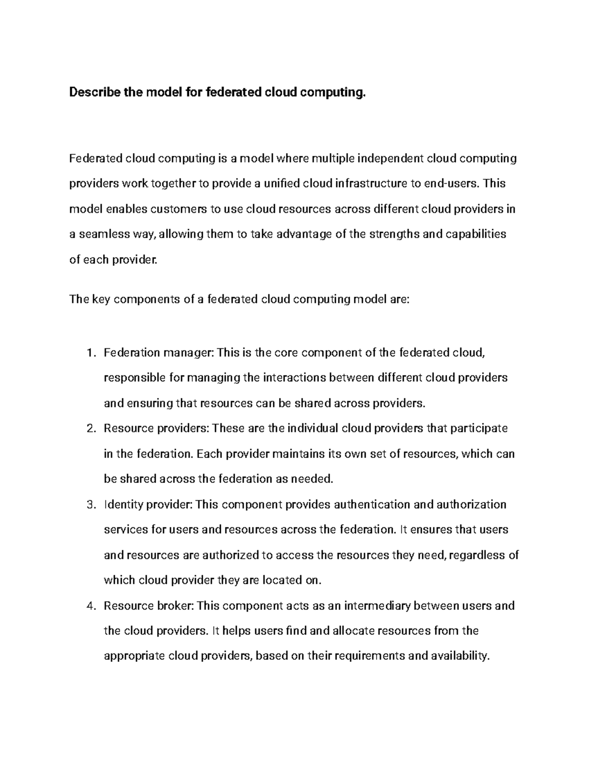 Federated Cloud Computing Model Overview And Key Components Studocu