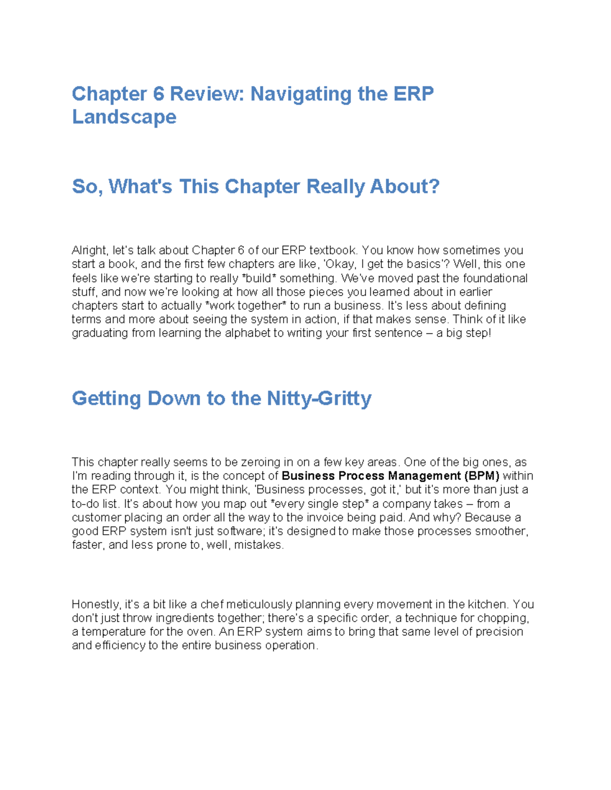Chapter 6 Review: Understanding ERP Systems and Their Impact - Studocu