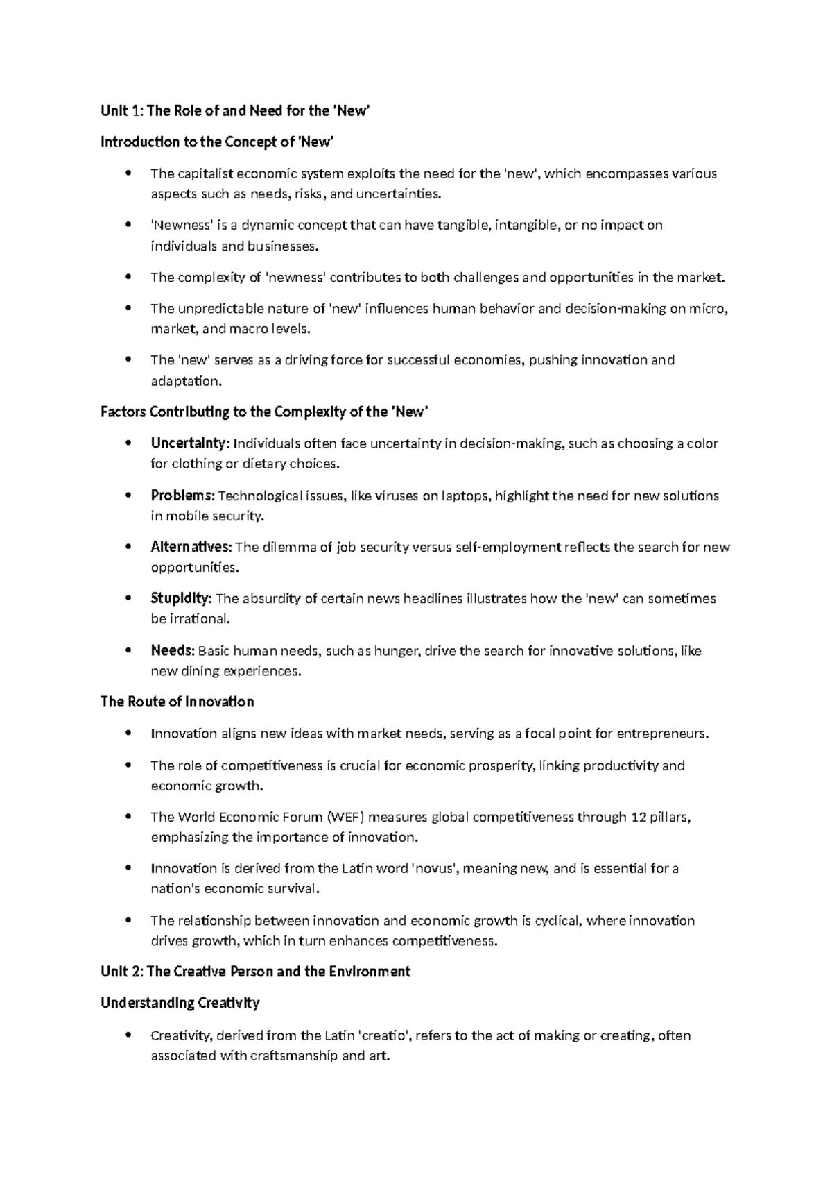 Chapter 1 to 6 summary notes for economic systems and creativity ...