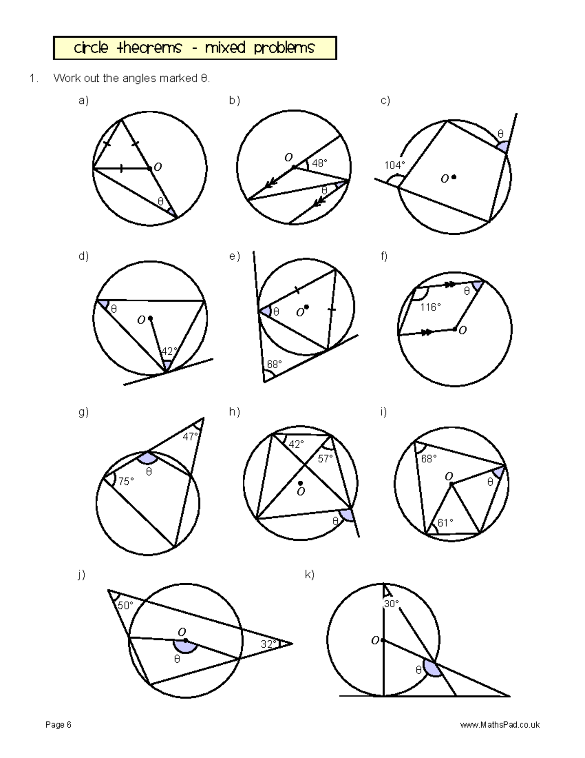 HW Circle Theorems Mixed Problems - 14th Jan - Studocu