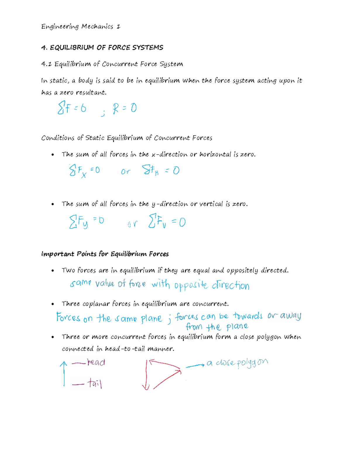 Engineering Mechanics 1: Equilibrium of Force Systems Overview - Studocu
