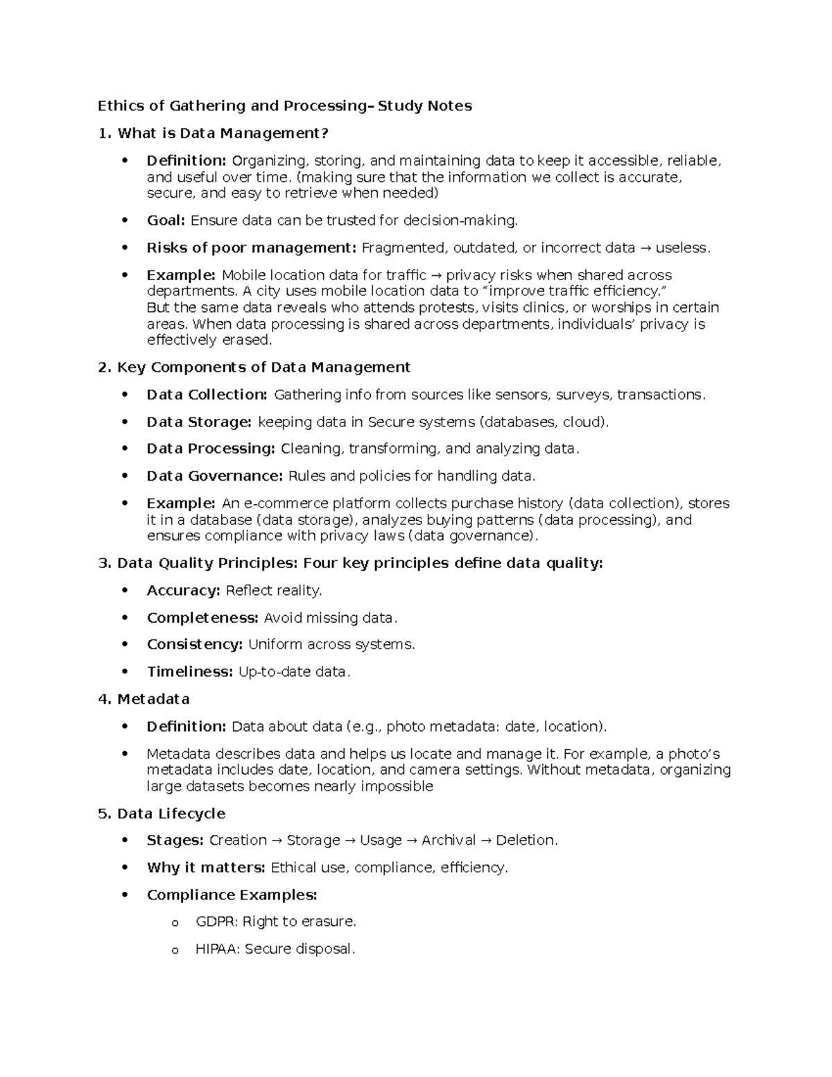 Chapter 5: Ethics and Data Management Study Notes (Course Code: DM101 ...