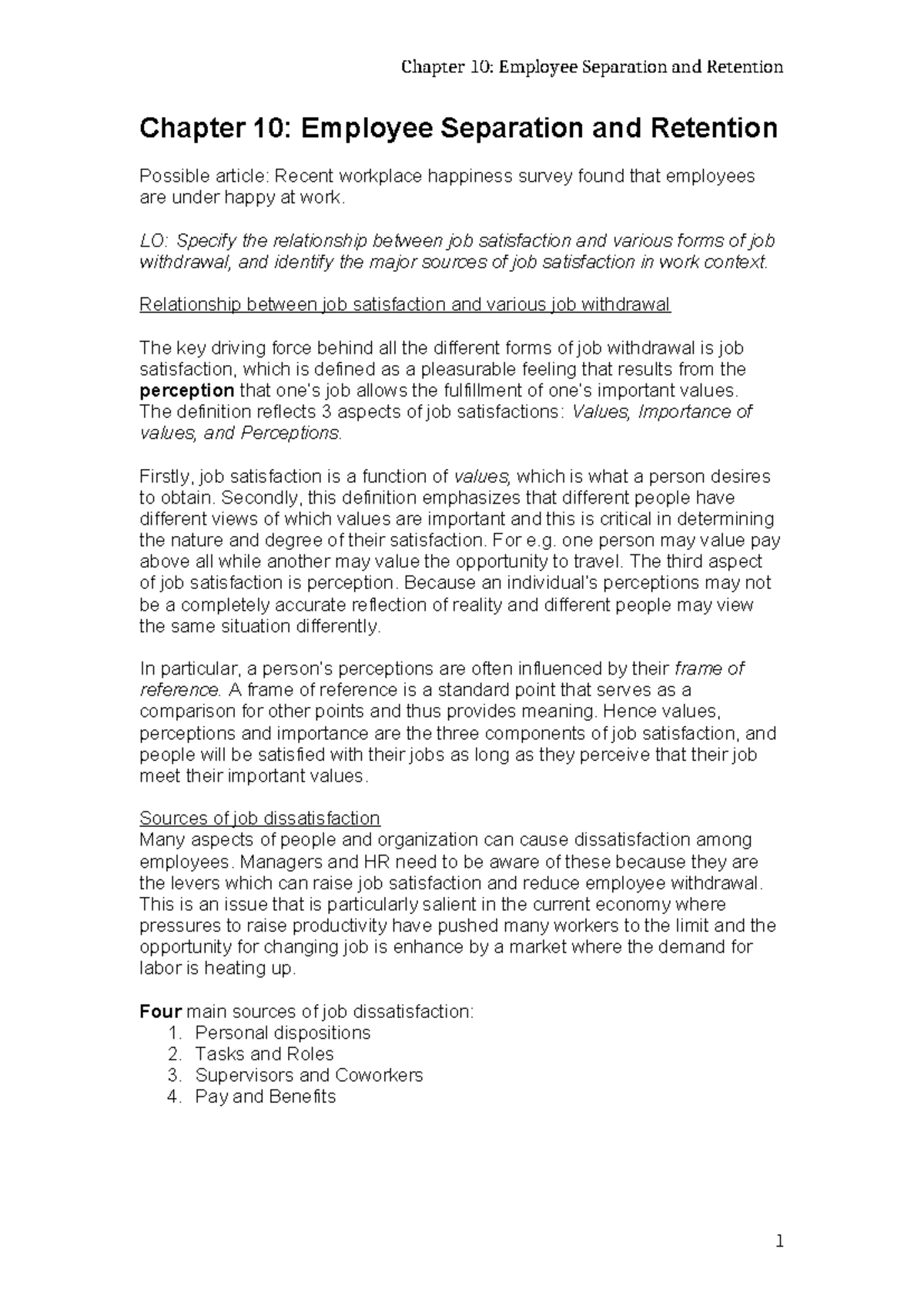 HRM Ch10 Lecture Notes - pls read - Chapter 10: Employee Separation and ...