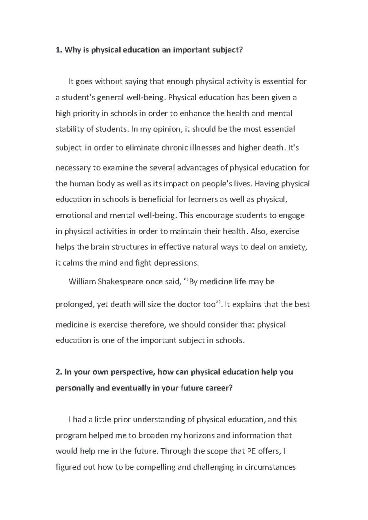 528304388 - The Importance of Physical Education in Schools - Studocu
