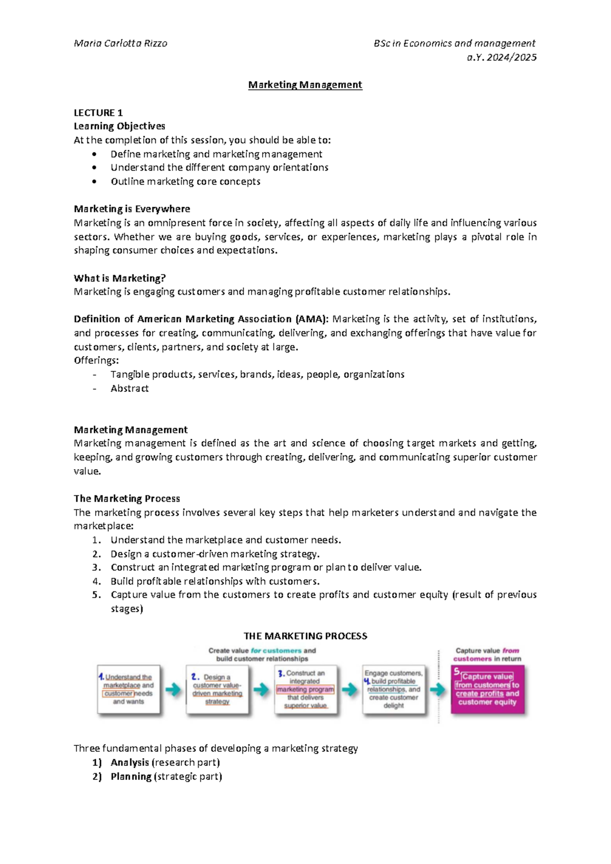 Marketing Management LECTURE 1: Key Concepts and Learning Objectives ...