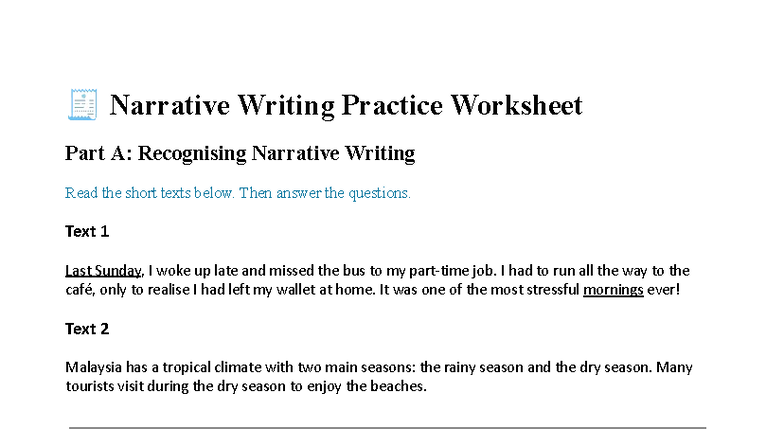 Narrative Writing Practice Worksheet: Recognising & Constructing ...