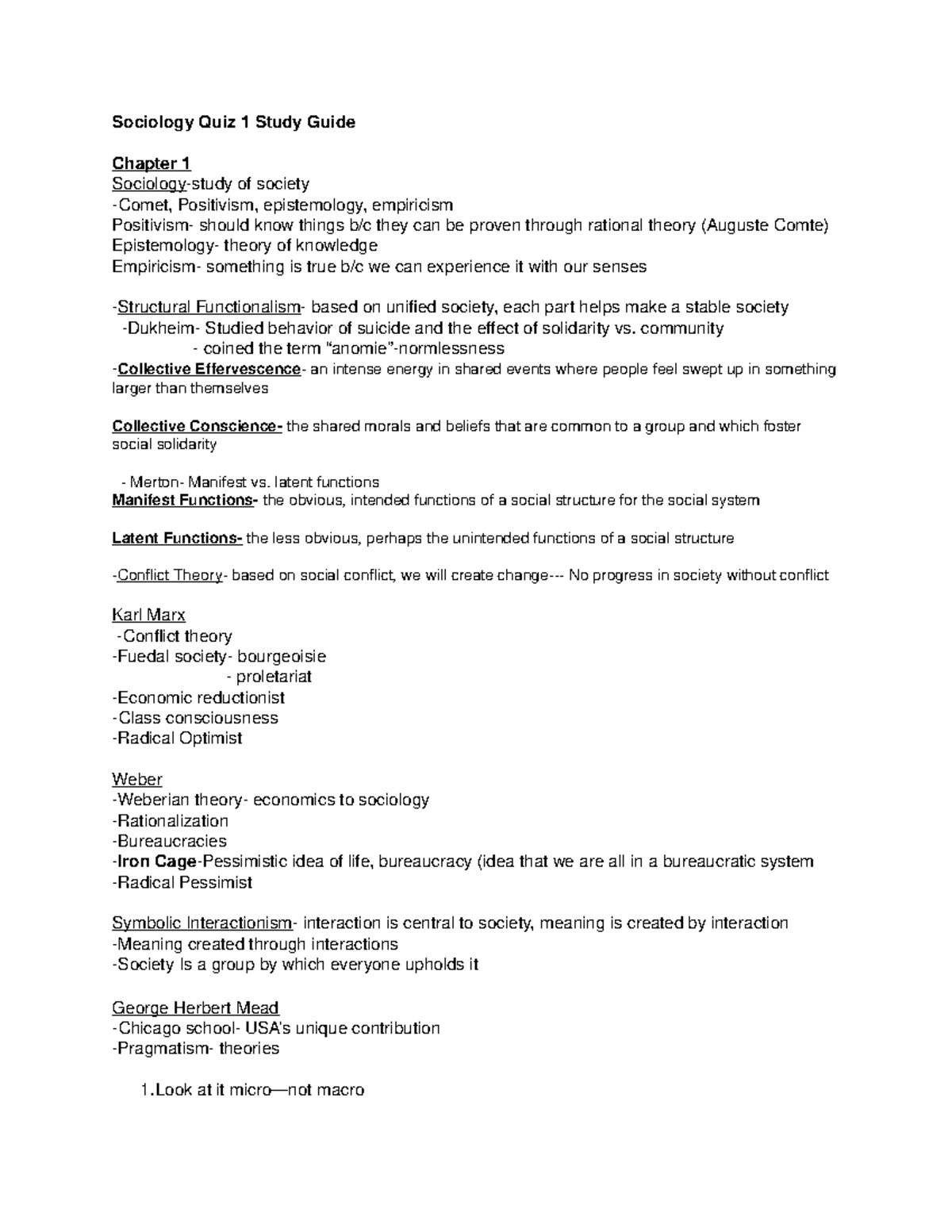 Sociology Quiz 1 Study Guide - Sociology Quiz 1 Study Guide Chapter 1 ...