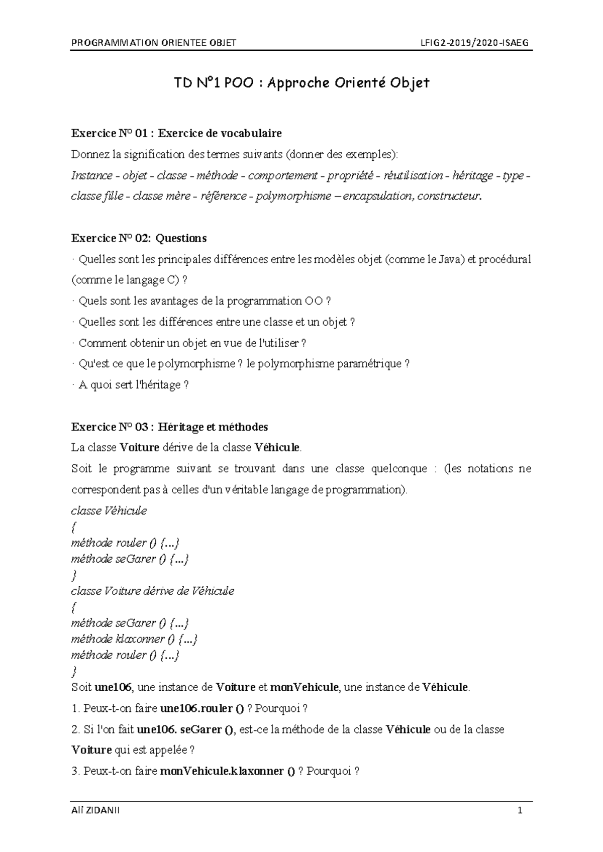 TP POO Java 1-3: Exercices et Corrections détaillées - Studocu