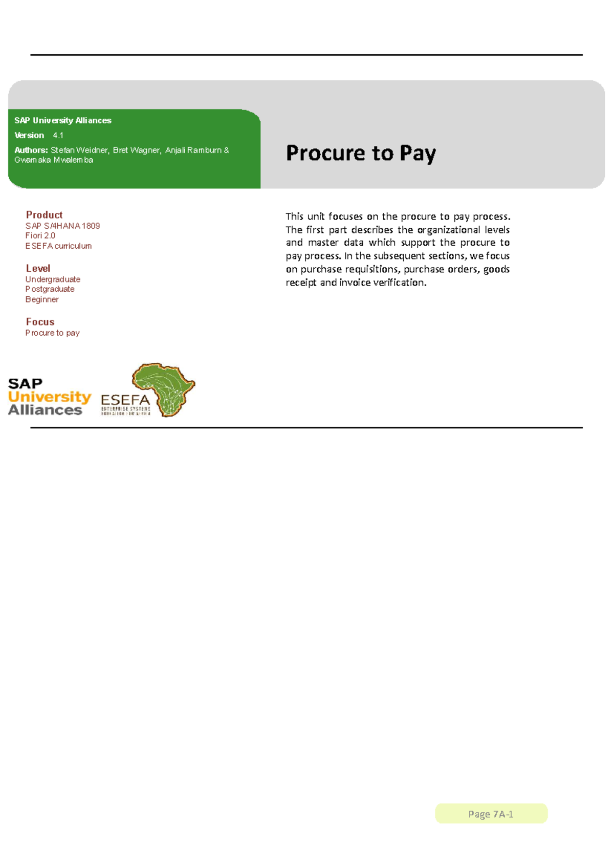 Procure to Pay Process Overview - SAP 1809 ESEFA Curriculum - Studocu