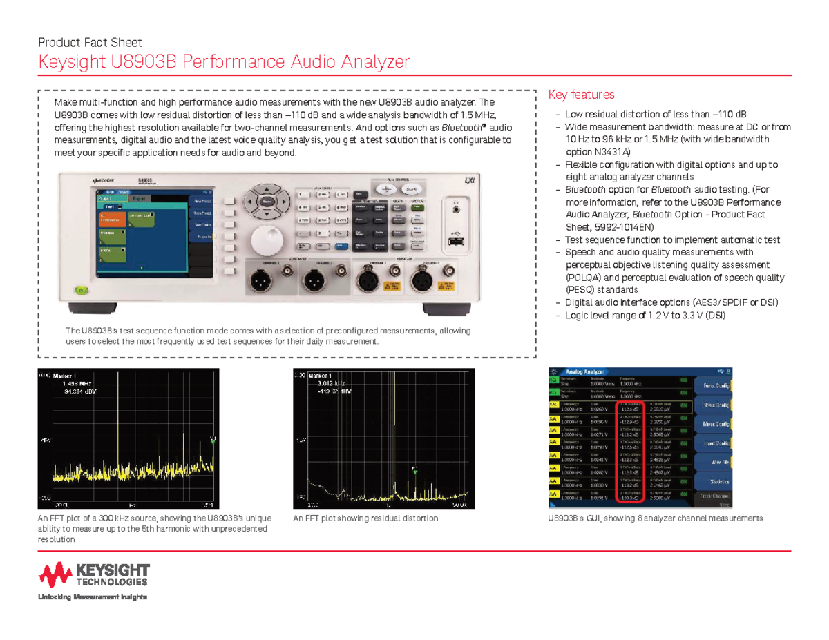 U8903B Performance Audio Analyzer Product Fact Sheet - Studocu