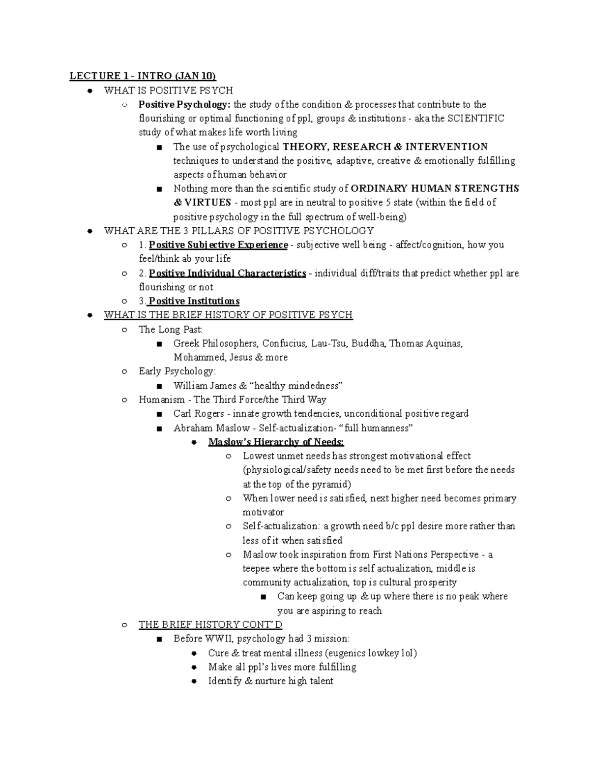 Psy336 Lecture Notes: Positive Psychology & Well-Being Concepts - Studocu