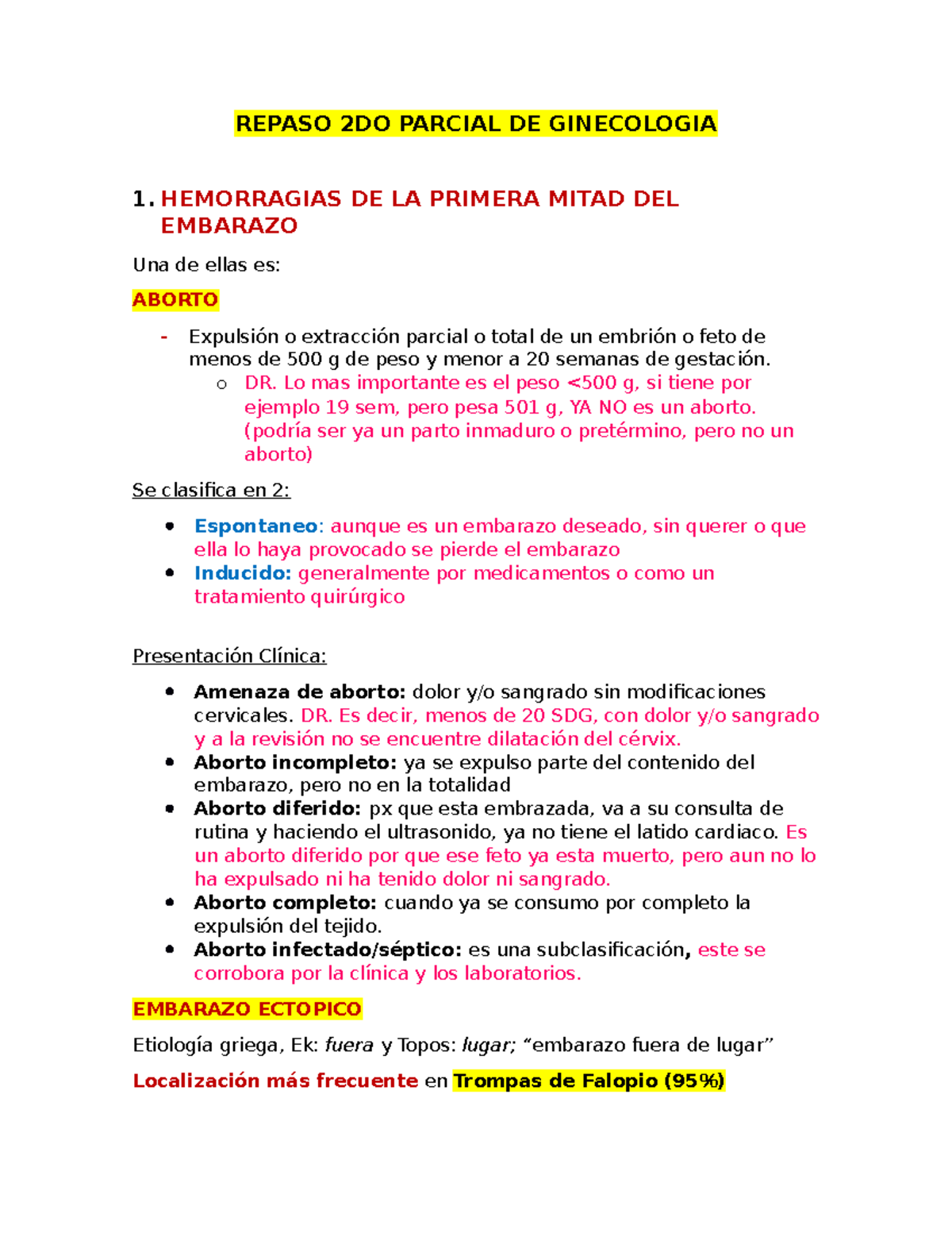 Repaso 2do Parcial de Ginecología para Medicina: Temas Clave y Conceptos - Document Preview