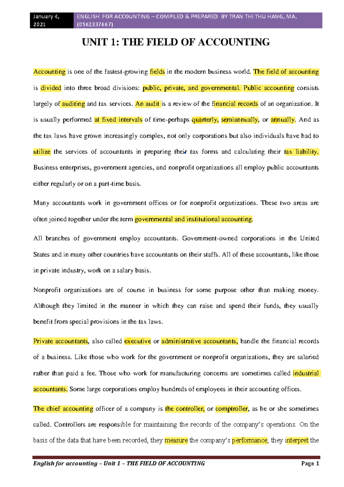 Tacnkt-Unit 1-Text - Key Vocabulary for English in Accounting - Studocu