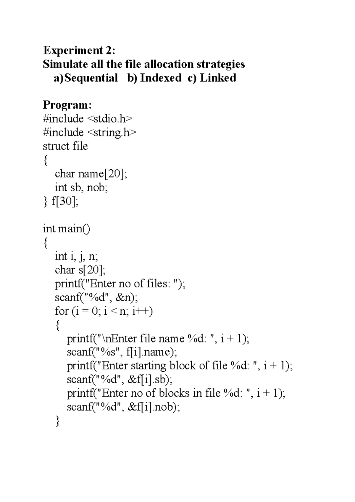Os lab experiment 2 - thankq - Experiment 2: Simulate all the file ...