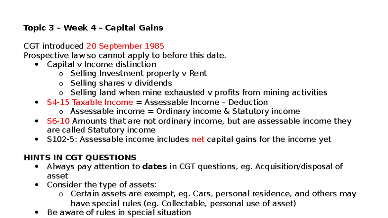 Topic 3 - CGT Notes: Understanding Capital Gains Tax and Its ...