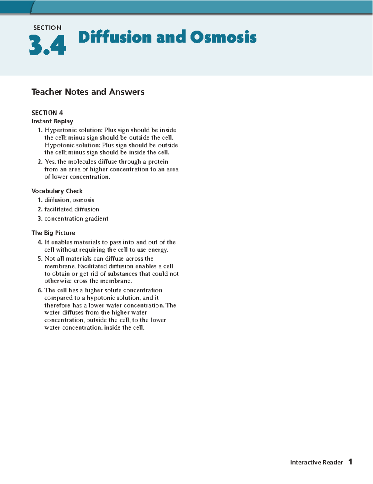 3.4 Diffusion and Osmosis: Teacher Notes and Key Concepts - Studocu