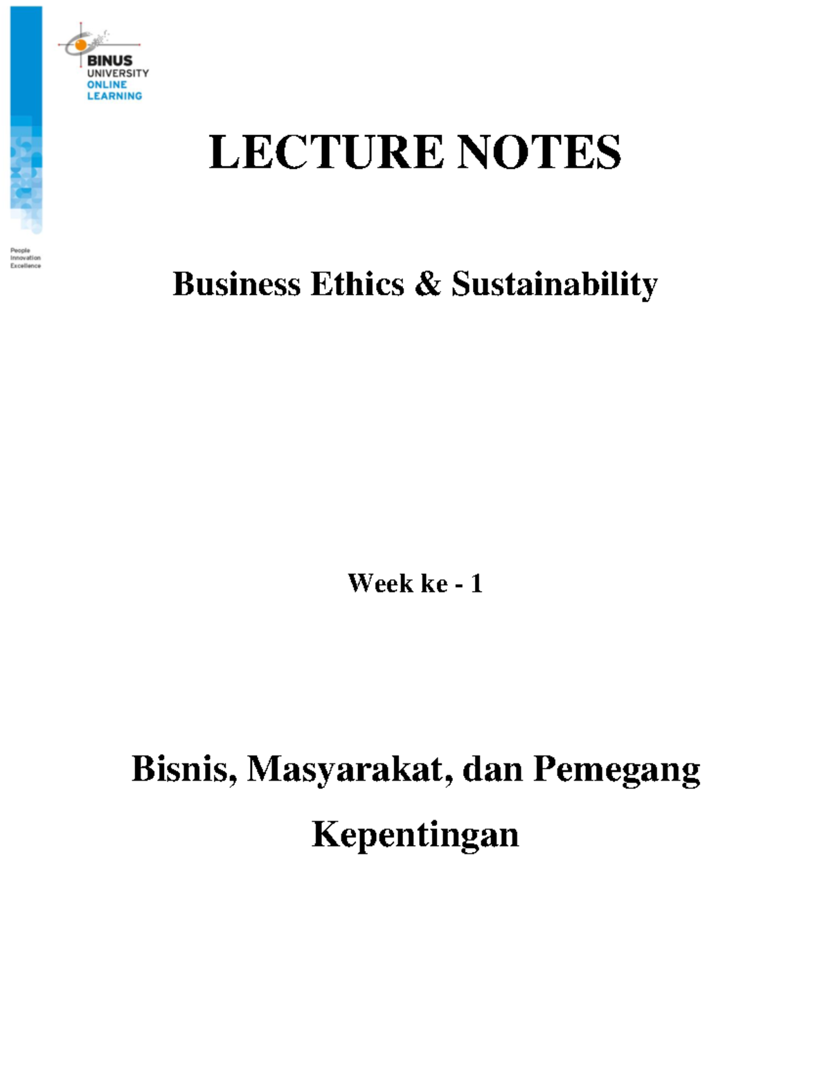 LN1-Bisnis - Lecture Notes on Business Ethics & Sustainability - Studocu