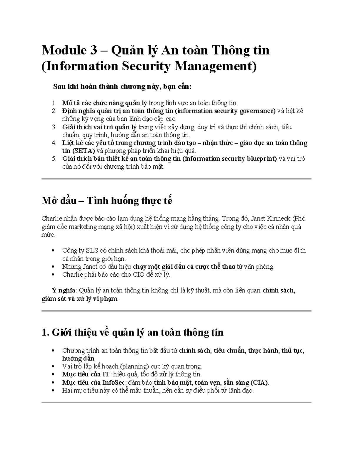Chương 3: Quản lý An toàn Thông tin (Module 3 - Information Security ...