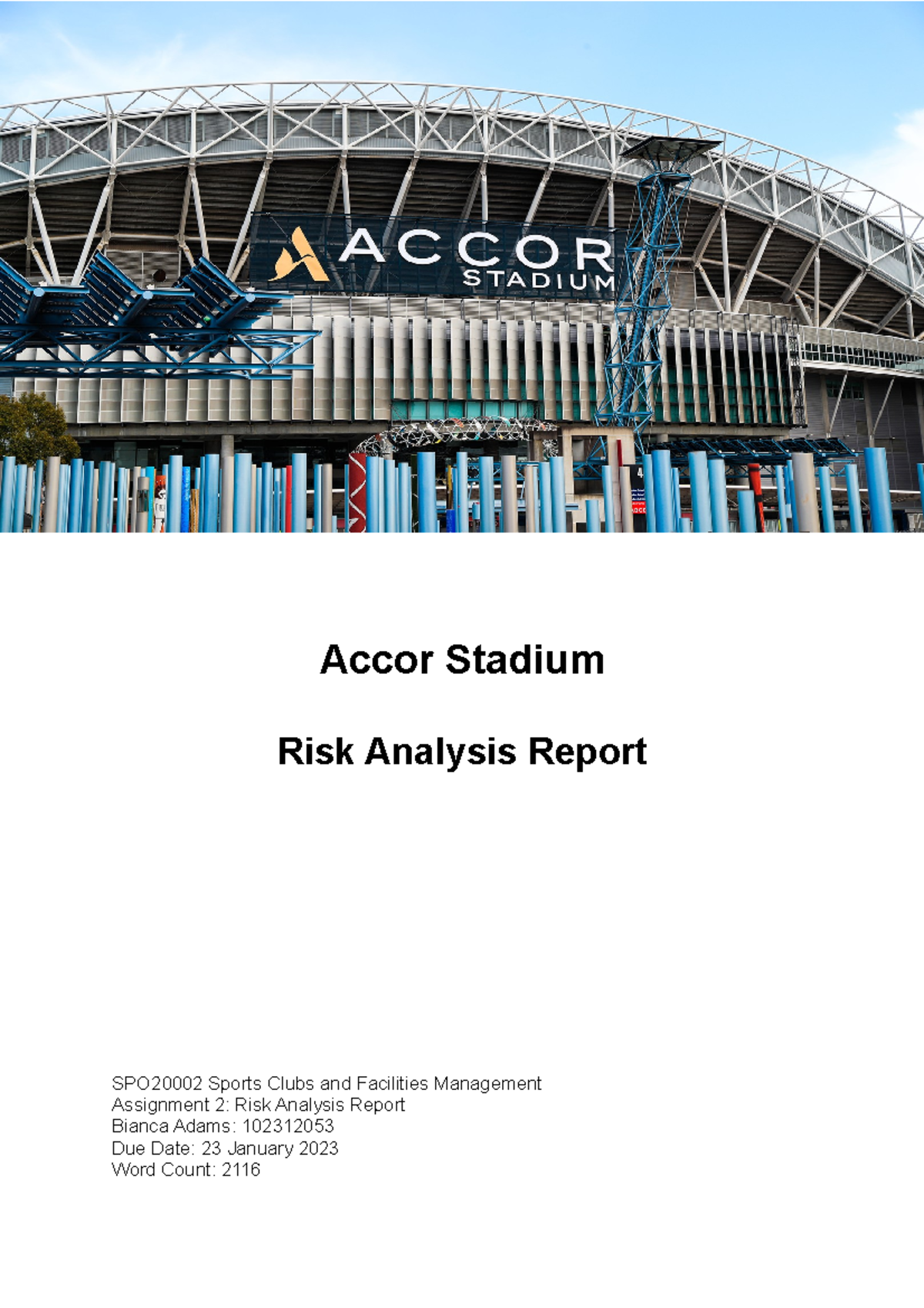 SPO2000 Risk Analysis Report for Accor Stadium by Bianca Adams - Studocu