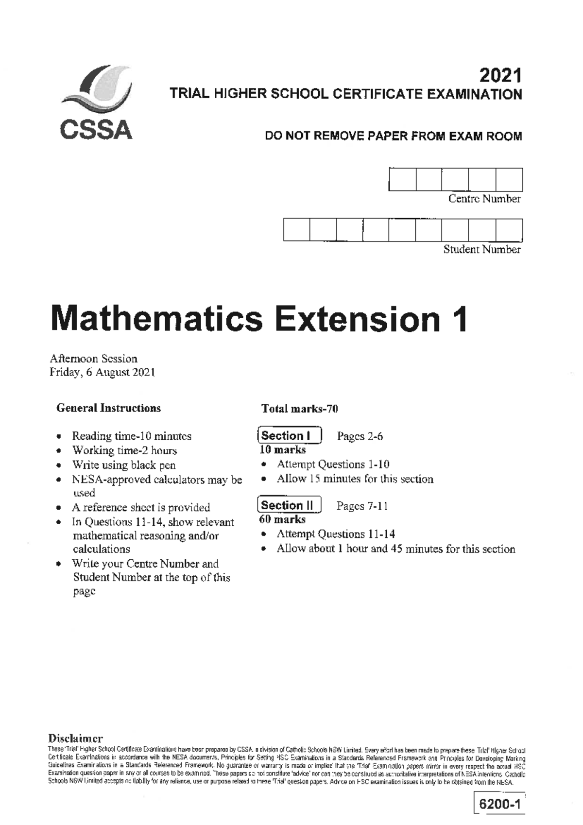 HSC Trial 2021 Mathematics Extension 1 Exam Paper - Studocu