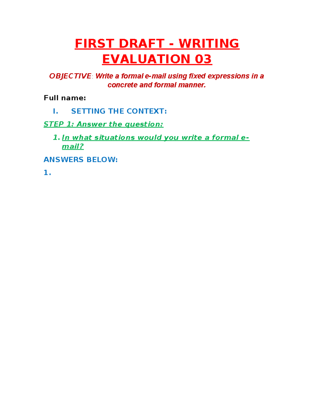 Writing 03 Intermedio 11 - FIRST DRAFT - WRITING EVALUATION 03 ...