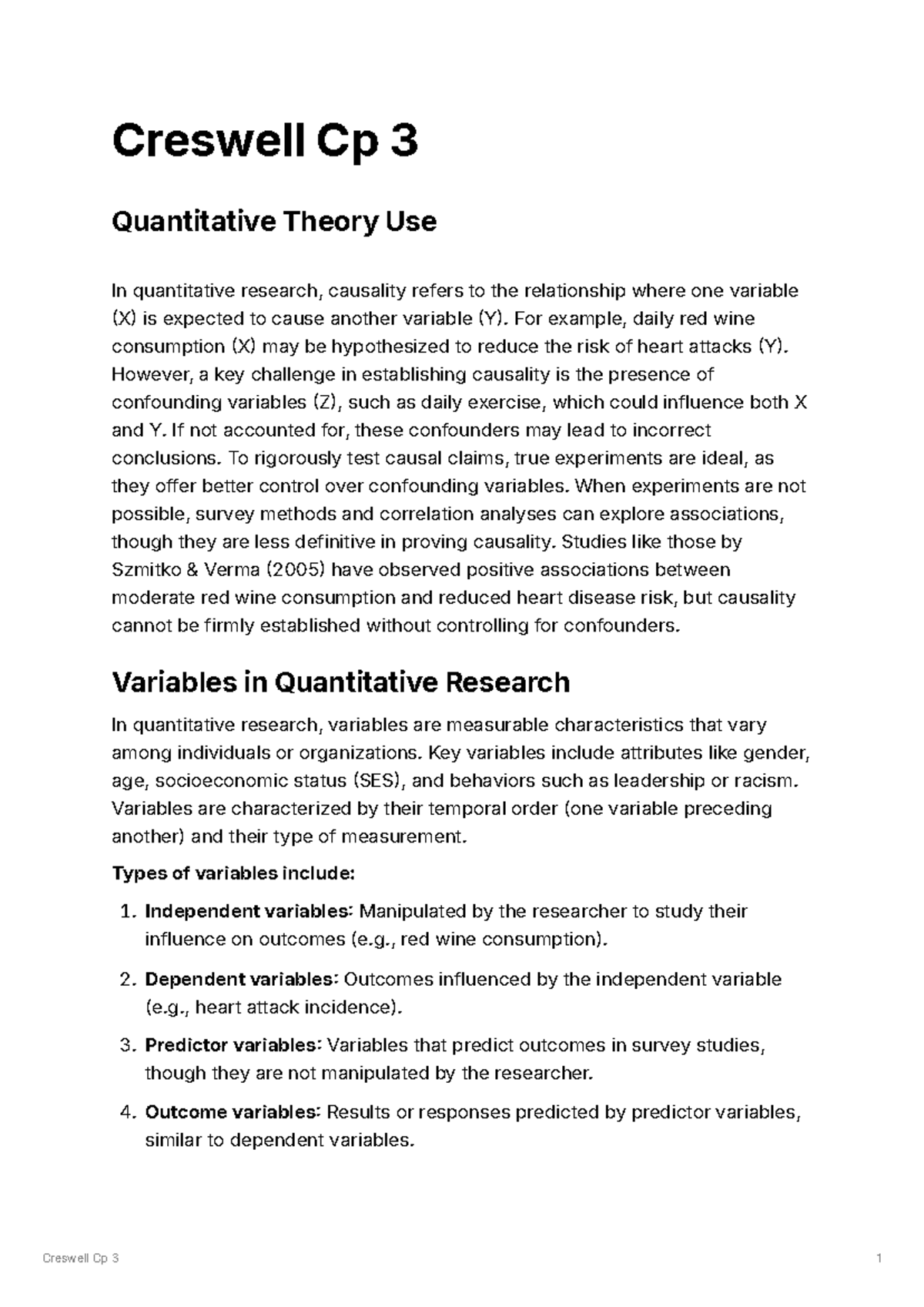 Creswell Cp3 - Summary on Quantitative Research Design and Theory - Studocu