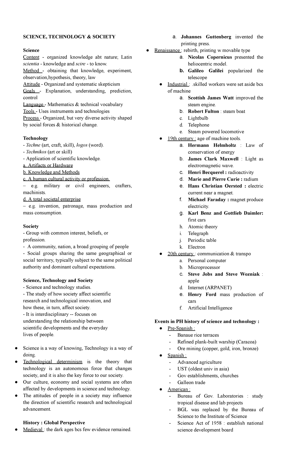 Finals-Reviewer-STS - reviewer - SCIENCE, TECHNOLOGY & SOCIETY Science ...