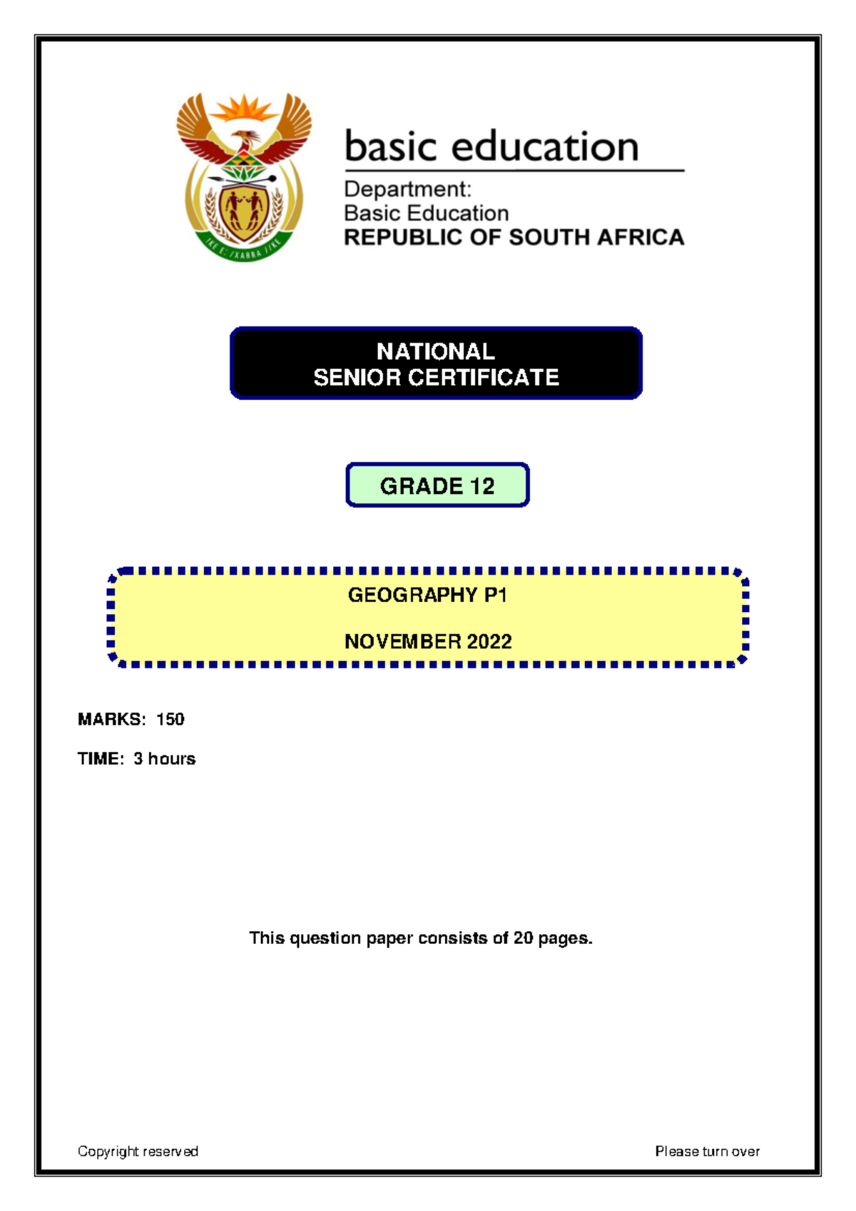 Geography P1 November 2022 Exam Paper - Detailed Instructions and ...