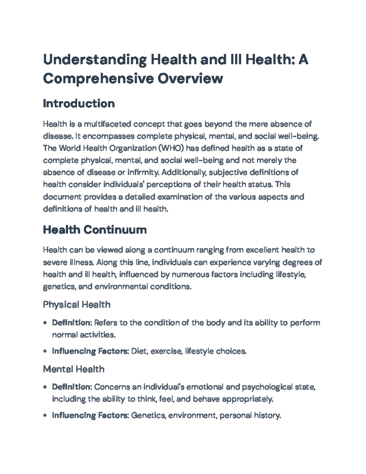 Understanding Health and Ill Health: A Comprehensive Overview ...