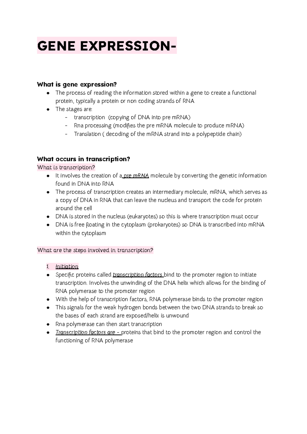 GENE EXPRESSION: Transcription and Translation Overview (BIO SAC AOS3 ...