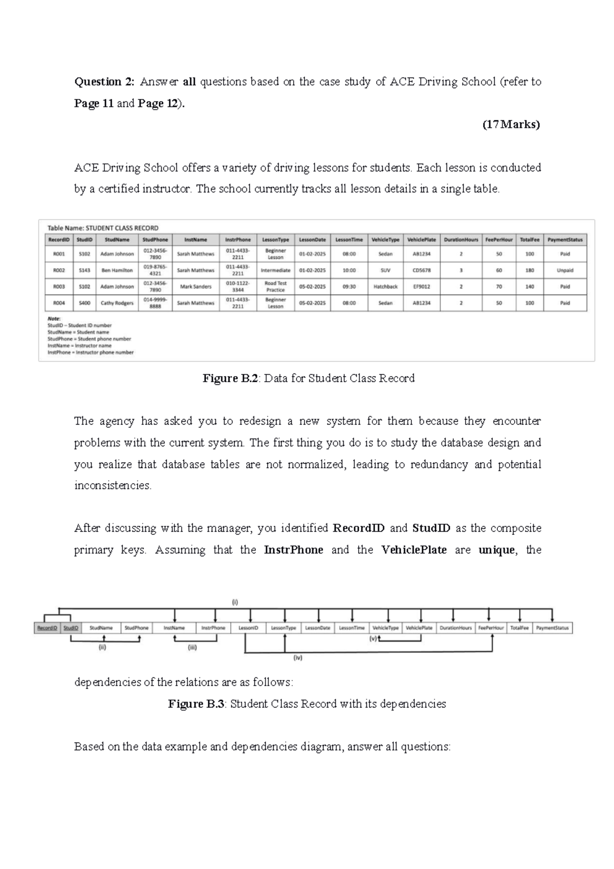 ACE Driving School Case Study: Logical DB Design Exercise (B) - Studocu