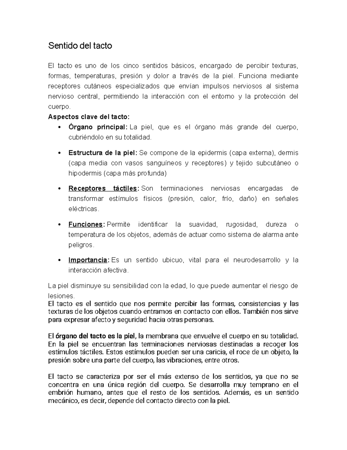 Sentido del Tacto: Estructura y Funciones de la Piel - Studocu