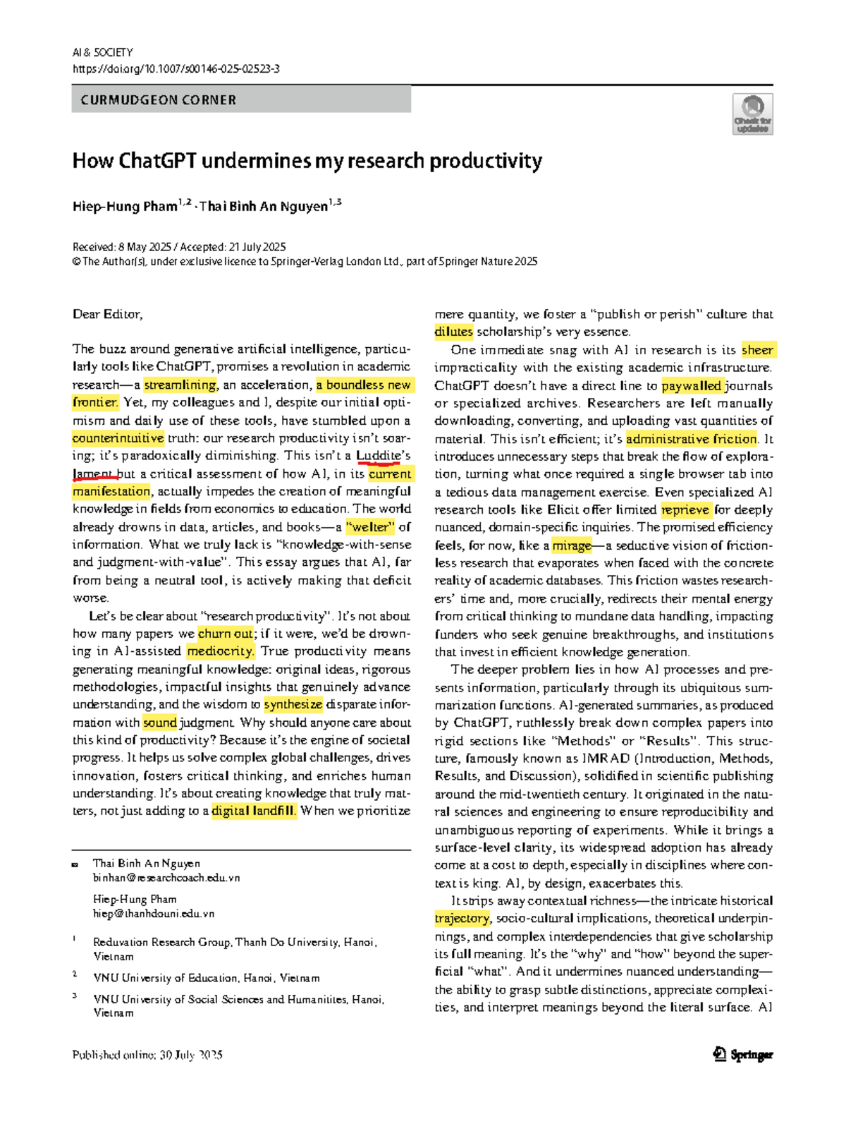 AI & Society: The Paradox of ChatGPT in Research Productivity - Studocu