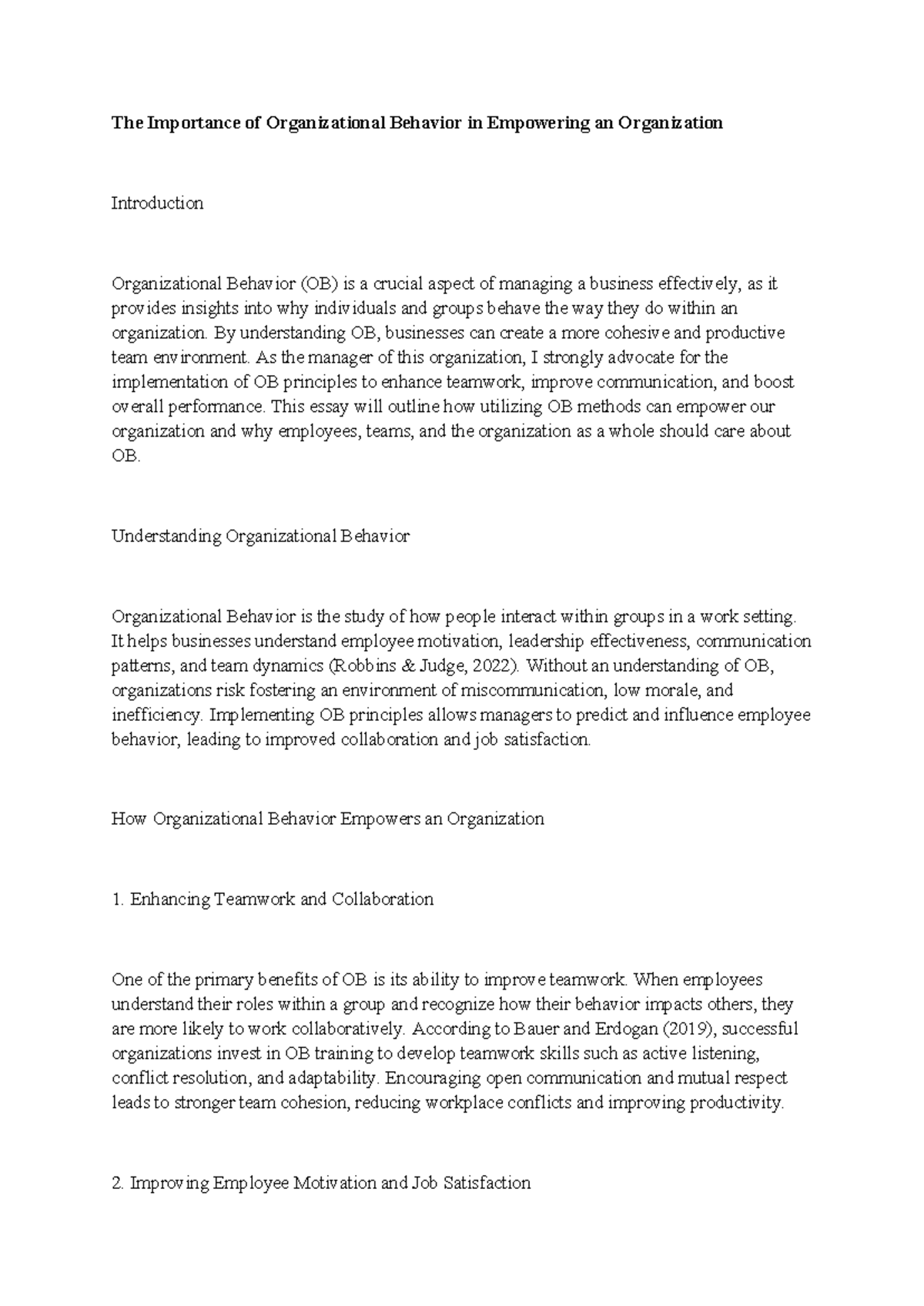 Bus 4402 Unit 1 Written Assignment - The Importance of Organizational ...