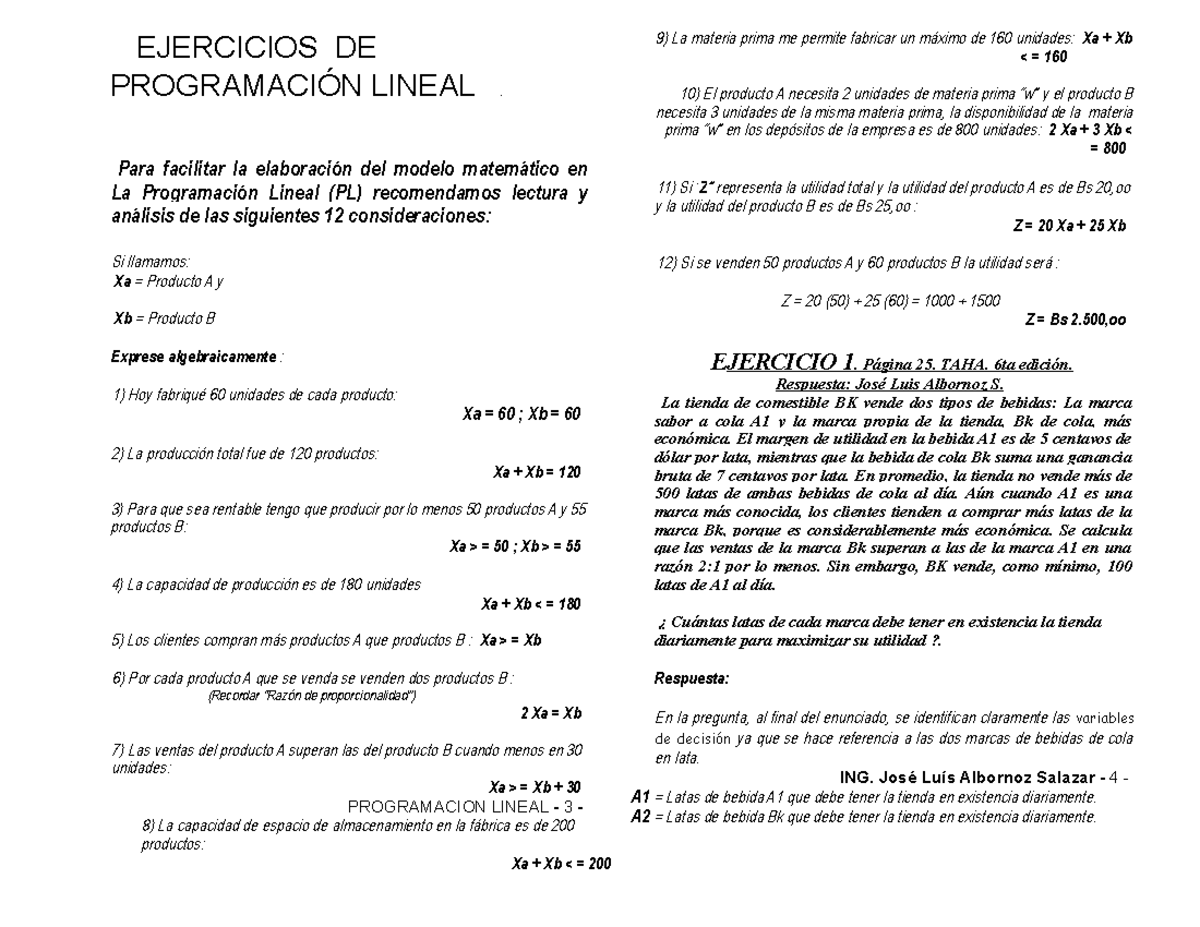 IG - Ejercicios Resueltos Programacion Lineal - EJERCICIOS DE