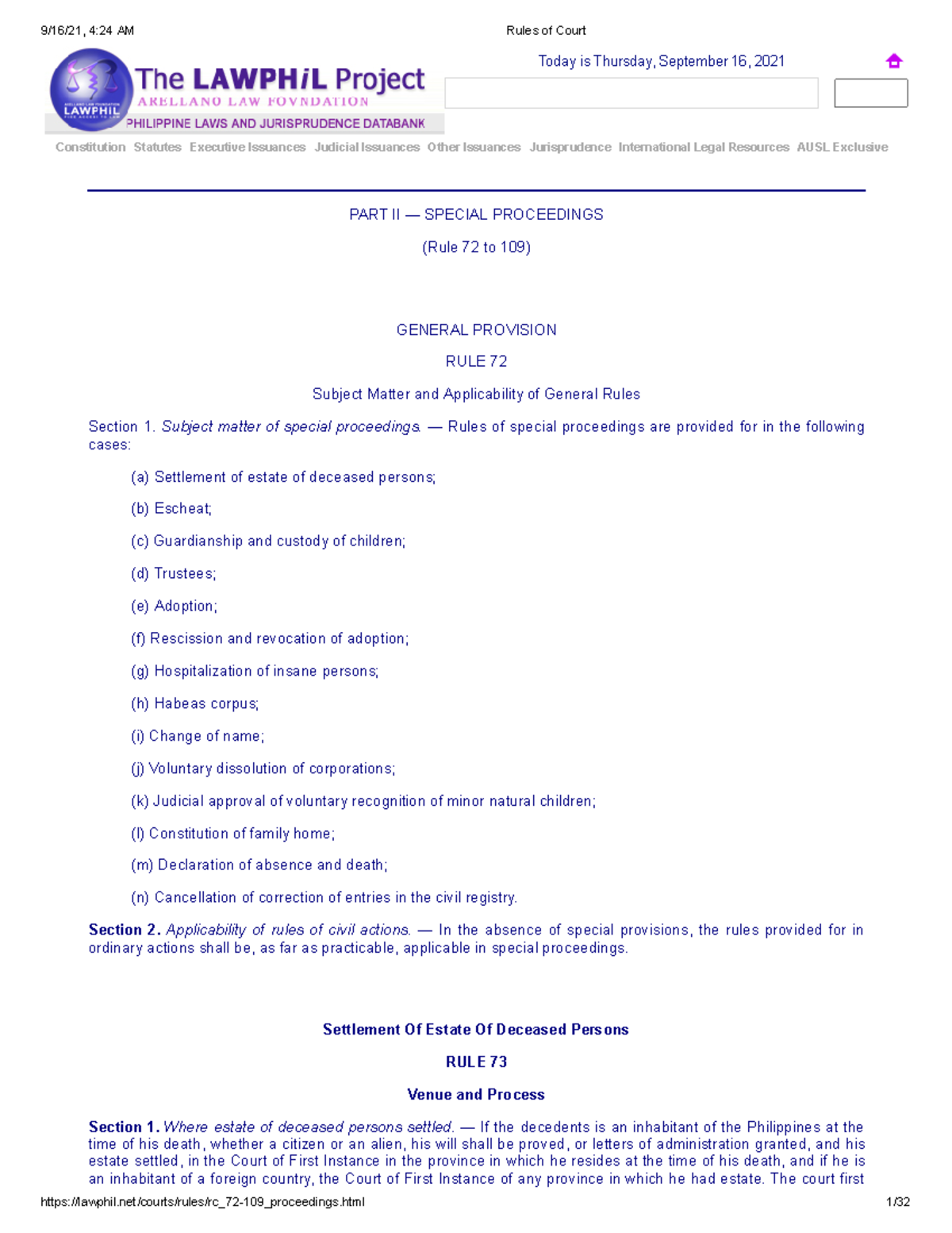 Rules of Court Rule 72-109 Special Proceedings - Juris Doctor - Studocu