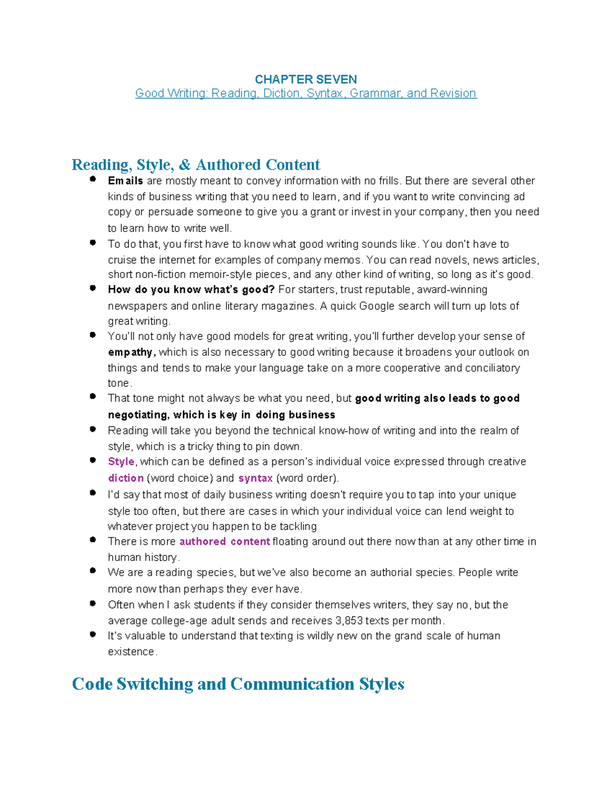 Bus. Comm CH 7: Good Writing - Diction, Syntax, and Style Insights ...