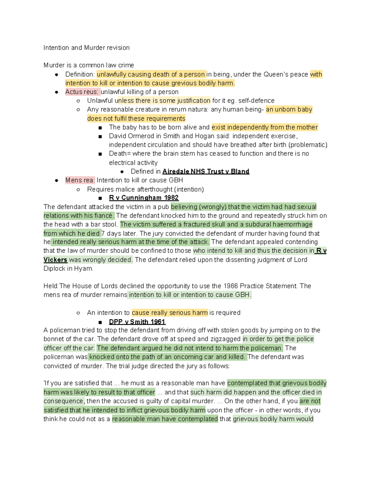 Murder Law Analysis: Intention and Mens Rea Insights (CL 101) - Studocu